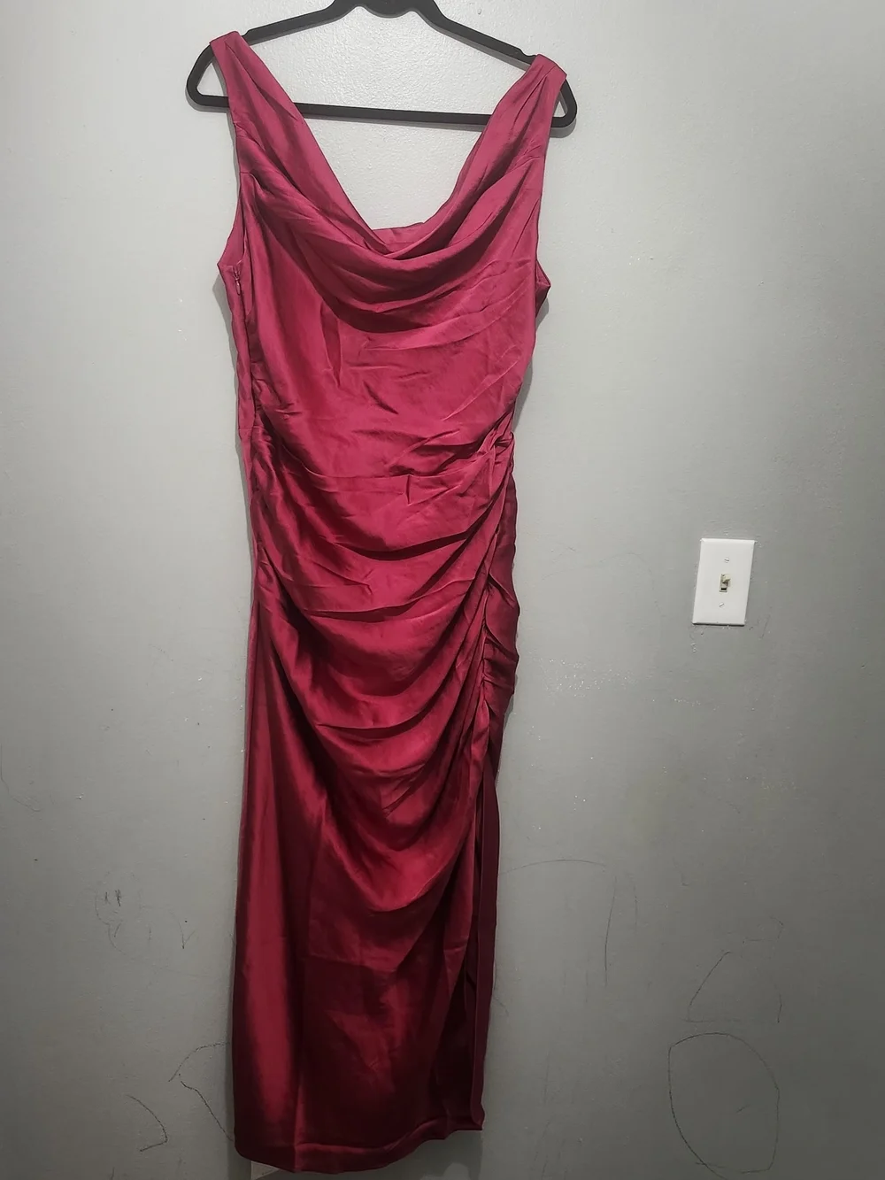 Abercrombie & Fitch Magenta Ruched Cowl Neck Maxi Dress with Side Slit Sz L New